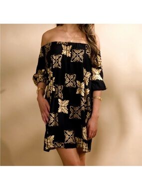 Kahulalea - Dress Malaekahana Black Gold Tütü's Quilt - Small
